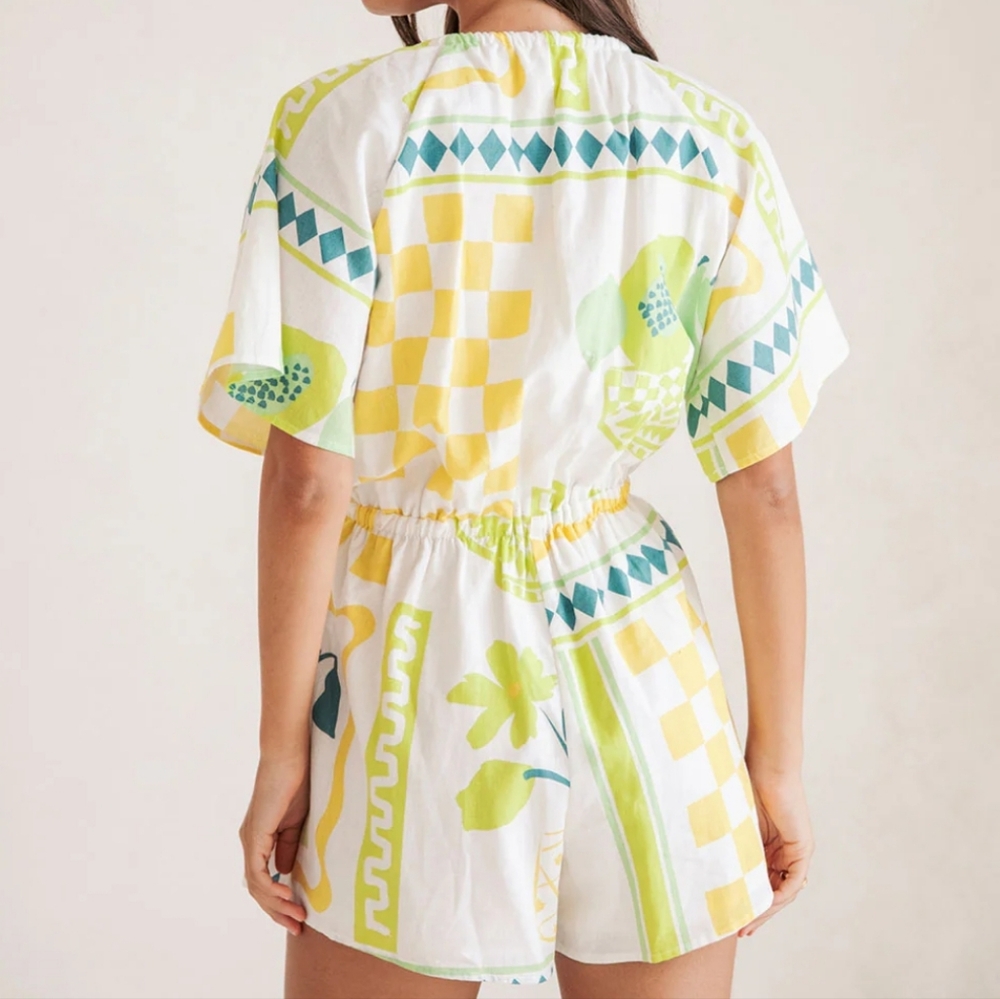 Sabo Playsuit Romper White/Yellow/Green Size S - Picture 2 of 11